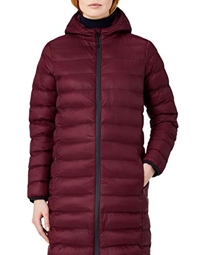 Marca Amazon - MERAKI Anorak Largo Mujer con Capucha, Rojo (Burgundy), 36, Label: XS