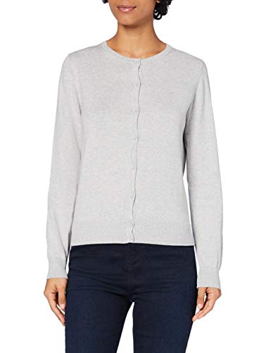 Marca Amazon - MERAKI Chaqueta de Algodón Mujer Cuello Redondo, Gris (Light Grey), 38, Label: S