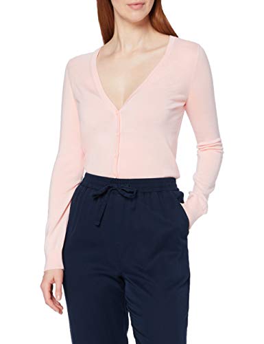 Marca Amazon - MERAKI Chaqueta de Merino Mujer Cuello Pico, Rosa (Pale Pink), 40, Label: M
