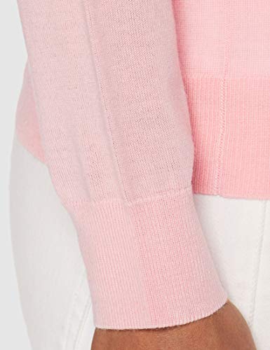 Marca Amazon - MERAKI Chaqueta de Merino Mujer Cuello Redondo, Rosa (Pale Pink), 36, Label: XS