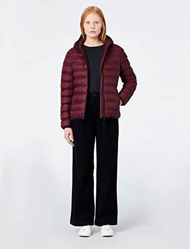 Marca Amazon - MERAKI Chaqueta de Plumas con Capucha Mujer, Rojo (Burgundy), 40, Label: M