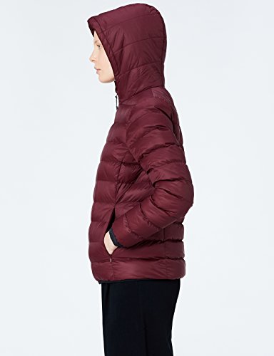 Marca Amazon - MERAKI Chaqueta de Plumas con Capucha Mujer, Rojo (Burgundy), 40, Label: M