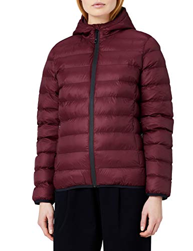 Marca Amazon - MERAKI Chaqueta de Plumas con Capucha Mujer, Rojo (Burgundy), 40, Label: M