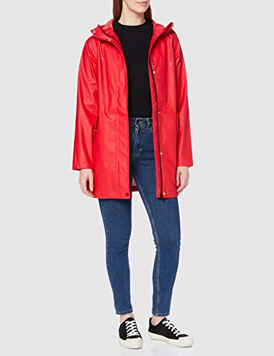 Marca Amazon - MERAKI Chubasquero Mujer con Capucha, Rojo (Red), 36, Label: XS