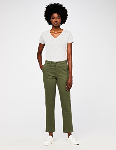 Marca Amazon - MERAKI Pantalones Chinos Estrechos Mujer, Verde (Winter Moss: 18-0523 Tcx), 40, Label: M