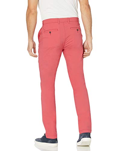Marca Amazon - Pantalón chino de corte recto, lavado, cómodo y elástico para hombre, rojo (lavado), 28W x 32L