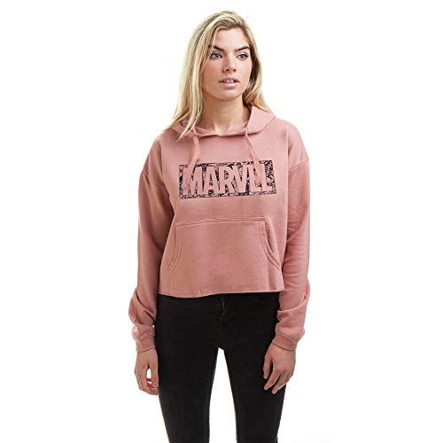 Marvel Comic Logo Hood Sudadera con Capucha, Rosa (Dusty), 40 para Mujer