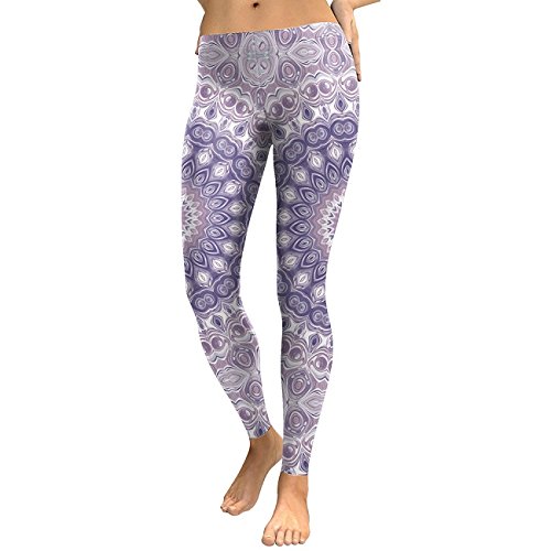 MAYUAN520 Polainas Mujer Púrpura Flor Mandala Leggins Impresos en 3D Mujer Slim Pantalones elásticos Pantalones Legg,S