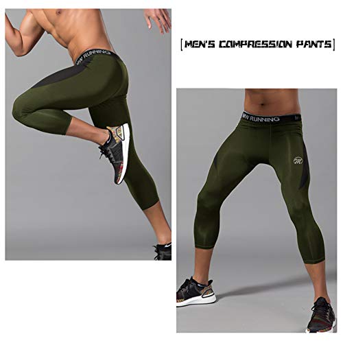 MEETWEE Leggings Hombre, 3/4 Mallas Running Pantalón de Compresión Pantalones Deporte para Fitness Yoga