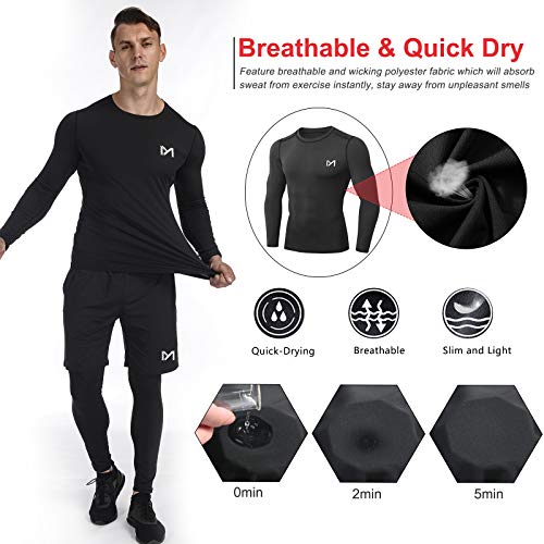 MEETYOO Camiseta Compresion Hombre, Leggings Compresión Camisetas Manga Larga Chaqueta Pantalón Running para Deportiva Fitness Gym
