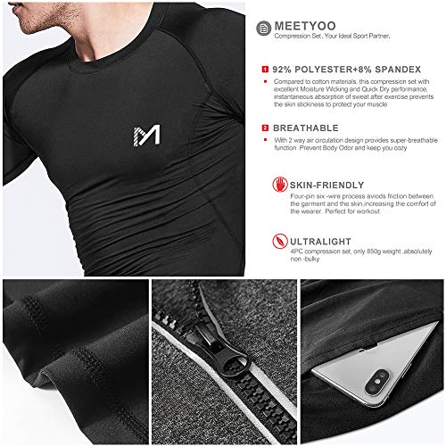 MEETYOO Camiseta Compresion Hombre, Leggings Compresión Camisetas Manga Larga Chaqueta Pantalón Running para Deportiva Fitness Gym