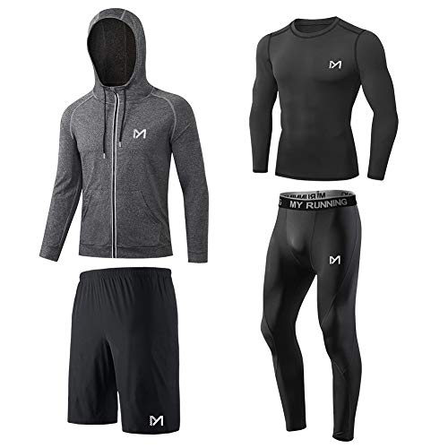MEETYOO Camiseta Compresion Hombre, Leggings Compresión Camisetas Manga Larga Chaqueta Pantalón Running para Deportiva Fitness Gym