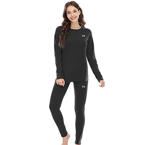 MEETYOO Conjuntos térmicos Mujer, Ropa Interior termica Invierno Base Layer Thermo Pantalones para Running Ciclismo Esquí (Negro, S)