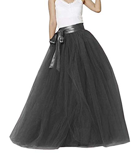Meibida Falda Larga de Tul Fiesta de tutú con Falda Larga para Mujer (Negro, Circunferencia de Cintura 100-120cm)