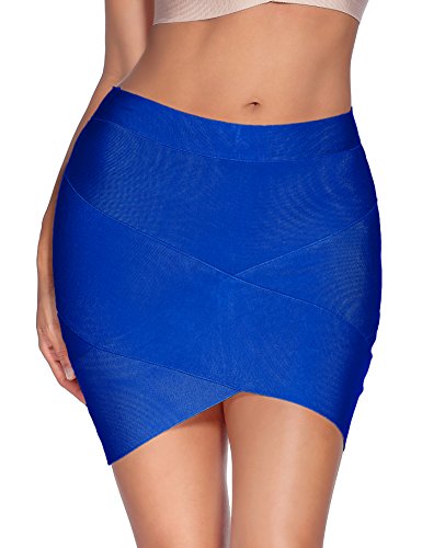 meilun - Mini Falda de rayón para Mujer - Azul - Small