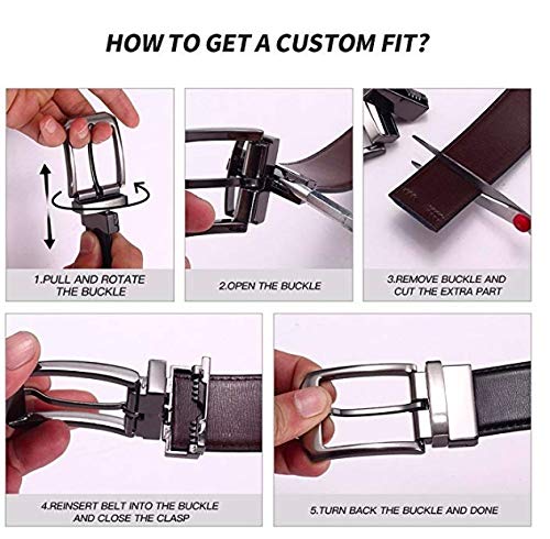 MEIRUIER Cuero Cinturón Reversible,Perfecto Regalo,Cinturon Hombre Cuero Negro Marrón Jeans Reversible Piel para Hombres Clásico Negocios Casual (Negro&marrón-3, 120cm(Cintura32-42"))