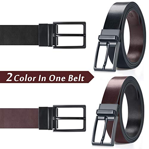 MEIRUIER Cuero Cinturón Reversible,Perfecto Regalo,Cinturon Hombre Cuero Negro Marrón Jeans Reversible Piel para Hombres Clásico Negocios Casual (Negro&marrón-3, 120cm(Cintura32-42"))