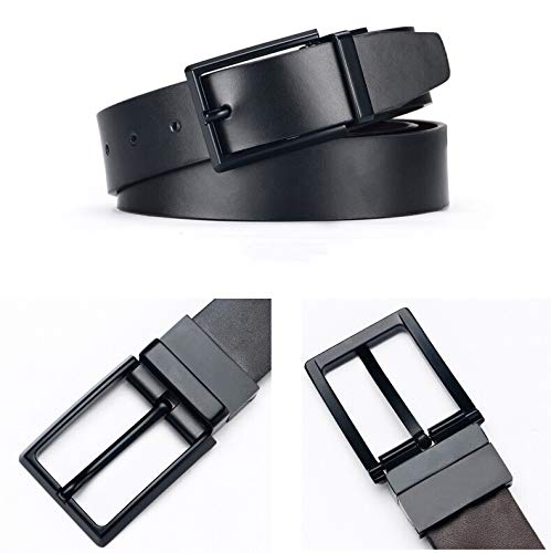 MEIRUIER Cuero Cinturón Reversible,Perfecto Regalo,Cinturon Hombre Cuero Negro Marrón Jeans Reversible Piel para Hombres Clásico Negocios Casual (Negro&marrón-3, 120cm(Cintura32-42"))