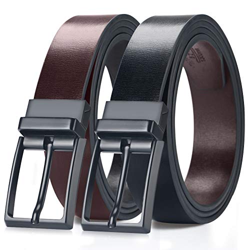 MEIRUIER Cuero Cinturón Reversible,Perfecto Regalo,Cinturon Hombre Cuero Negro Marrón Jeans Reversible Piel para Hombres Clásico Negocios Casual (Negro&marrón-3, 120cm(Cintura32-42"))