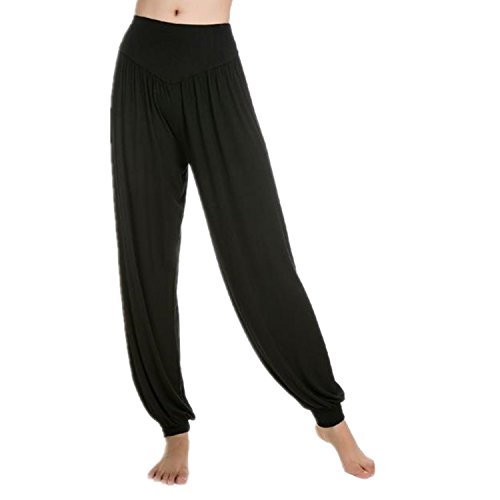 MEISHINE® Mujer Pantalones de Yoga Algodón Modal Harem Pantalón Polainas por Danza, Yoga, Ganduleado, Fitness - Muy Suave (Size XL, Negro)