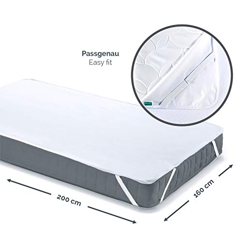 Melunda Protector de colchón Impermeable - 160 x 200 cm - Protector de colchón de algodón Anti-alérgico dermatológicamente Probado