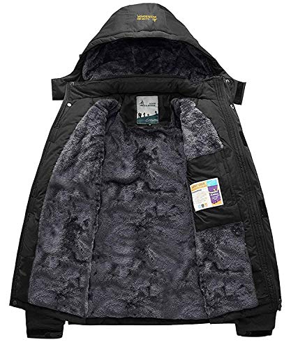 Memoryee Chaqueta Impermeable para Hombres Chaqueta Polar de Invierno Cálida Chaqueta de esquí A Prueba de Viento Bolsillos múltiples/Negro/2XL-Hombre