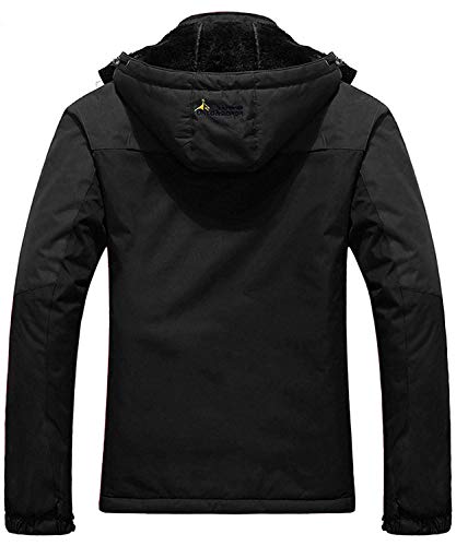 Memoryee Chaqueta Impermeable para Hombres Chaqueta Polar de Invierno Cálida Chaqueta de esquí A Prueba de Viento Bolsillos múltiples/Negro/2XL-Hombre
