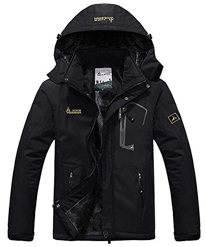 Memoryee Chaqueta Impermeable para Hombres Chaqueta Polar de Invierno Cálida Chaqueta de esquí A Prueba de Viento Bolsillos múltiples/Negro/2XL-Hombre