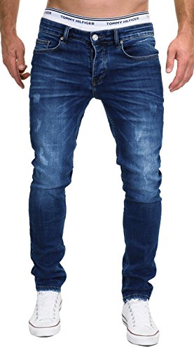 MERISH Vaqueros para hombre Slim Fit Denim 1501 501-1 azul oscuro. 32W x 32L