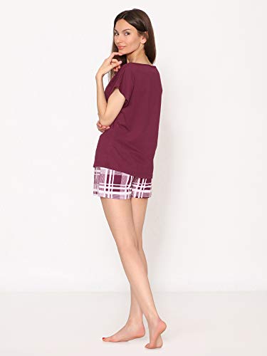 Merry Style Pijama Conjunto Camiseta y Pantalones Ropa de Cama Mujer MS10-178 (Burdeos/Cuadros, M)