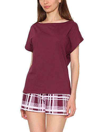 Merry Style Pijama Conjunto Camiseta y Pantalones Ropa de Cama Mujer MS10-178 (Burdeos/Cuadros, M)