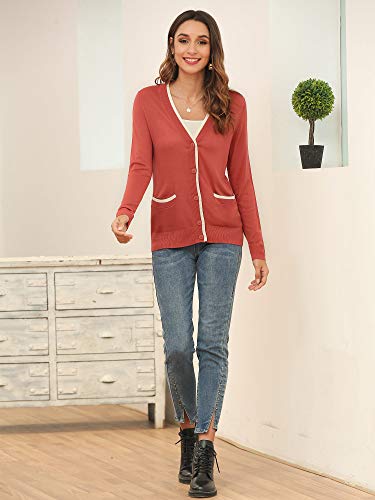 MessBebe Cardigan Mujer Rebeca V Cuello Jersey Invierno con Botones Blusa Manga Larga Chaqueta de Punto Cardigans Mujer Jerseys con Bolsillos