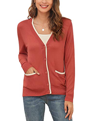 MessBebe Cardigan Mujer Rebeca V Cuello Jersey Invierno con Botones Blusa Manga Larga Chaqueta de Punto Cardigans Mujer Jerseys con Bolsillos