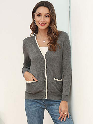 MessBebe Cardigan Mujer Rebeca V Cuello Jersey Invierno con Botones Blusa Manga Larga Chaqueta de Punto Cardigans Mujer Jerseys con Bolsillos