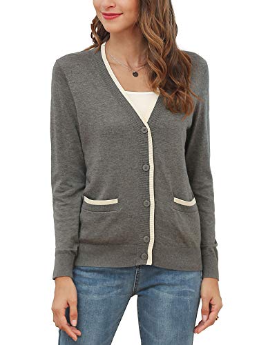 MessBebe Cardigan Mujer Rebeca V Cuello Jersey Invierno con Botones Blusa Manga Larga Chaqueta de Punto Cardigans Mujer Jerseys con Bolsillos