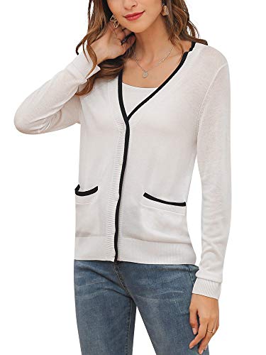 MessBebe Cardigan Mujer Rebeca V Cuello Jersey Invierno con Botones Blusa Manga Larga Chaqueta de Punto Cardigans Mujer Jerseys con Bolsillos