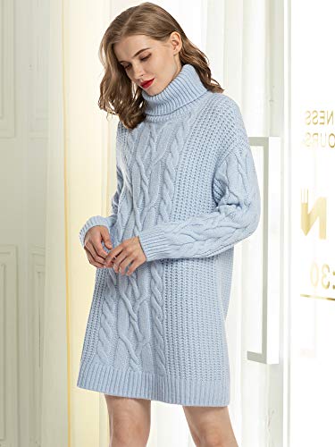 MessBebe Jersey Mujer Largo Vestido Jersey Invierno Cuello Alto Manga Larga Vestido Tejido de Punto Grueso Suéter Gran Tamaño Chaqueta Mini Falta Ropa Elegante para Mujer Fiesta Negocios Casa