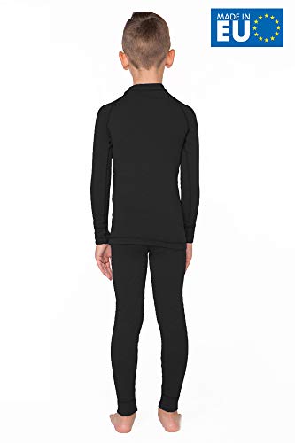 meteor Conjunto Ropa Interior Térmica para Niños - Camiseta de Manga Larga y Pantalón - Set Infantil Elástico para Esquí Snowboard Acampada y Senderismo para Niño y Niña (128-134 cm, Negro)