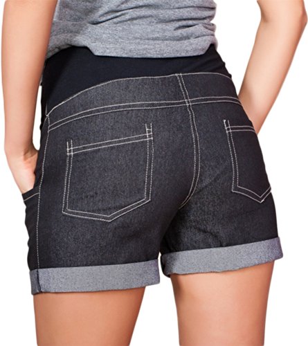 Mija - Pantalones cortos Denim Jeans de maternidad 9037 (EU 38, Negro)