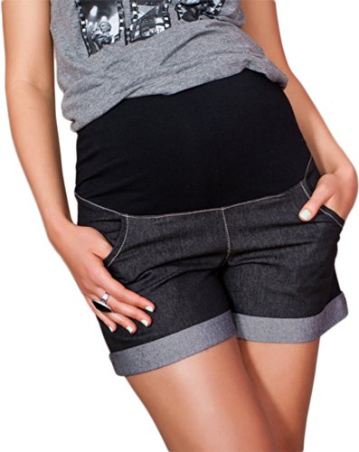 Mija - Pantalones cortos Denim Jeans de maternidad 9037 (EU 38, Negro)