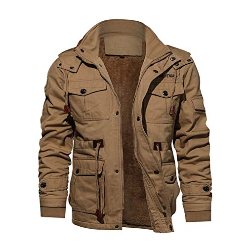 Militares Espesando Vellón Chaqueta Para Hombre Invierno Casual Chaqueta Con Capucha Chaqueta Piloto Carga Chaquetas De Algodón Amortubonosa Parque Parka Hombre ( Color : Khaki , Size : CN 3XL(US M) )