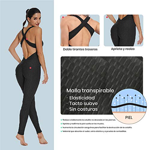 Mimoka Monos Pantalones Deportivos Mujer Elástico y Transpirable | Leggins Mujer Fitness Push up con Tirantes para Yoga GYM Running (L, Amarillo)