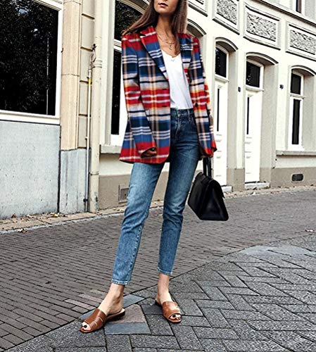 Minetom Blazer A Cuadros para Mujer Botones Blazer De Manga Larga Chaqueta Corta A Cuadros Chaqueta De Negocios Blazer A Rojo L