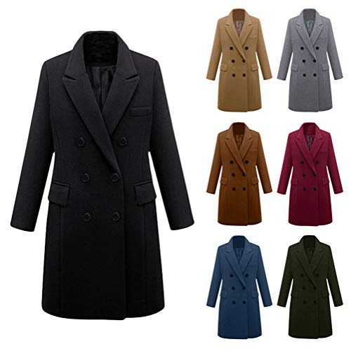 Minetom Mujer Elegante Manga Larga Chaquetas Largas Invierno Caliente Abrigo Tallas Grandes Moda Gabardinas Trenca Parka de Solapa Ejército Verde 44