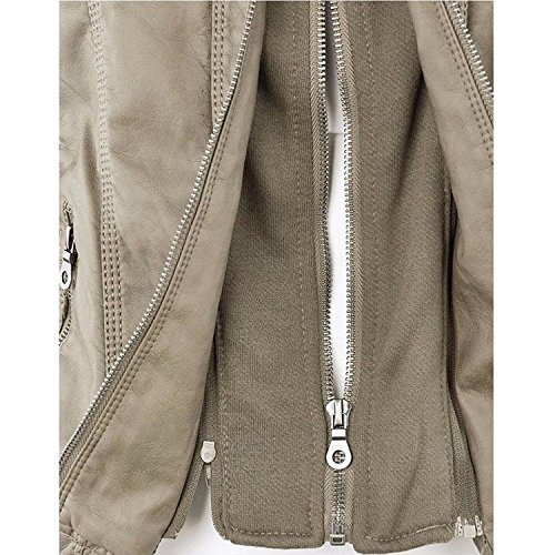 Minetom Mujer Invierno Cremallera Jackets Chaquetas Deportiva Cuero Moto Cazadoras Imitacion Piel Biker Abrigos Con Capucha Caqui ES 38