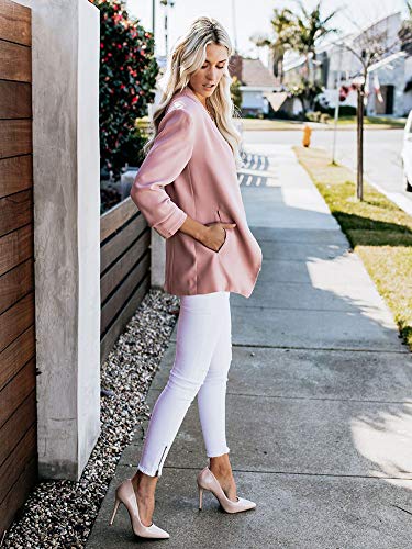 Minetom Mujer Manga Larga Blazer Elegante Oficina Negocios Parte OL Traje De Chaqueta Slim Fit Abrigo Cardigan Outwear Top Talla Grande Rosa ES 46