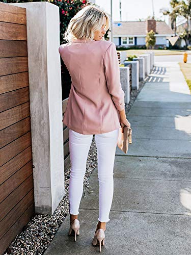 Minetom Mujer Manga Larga Blazer Elegante Oficina Negocios Parte OL Traje De Chaqueta Slim Fit Abrigo Cardigan Outwear Top Talla Grande Rosa ES 46
