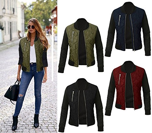 Minetom Mujer Otoño Invierno Casual Costura Cremallera Jackets Chaquetas Deportiva Cuero Moto Cazadoras Biker Abrigos Outwear Azul ES 50