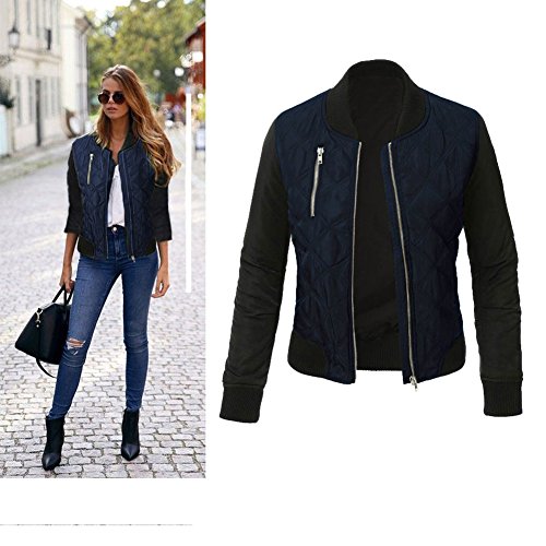 Minetom Mujer Otoño Invierno Casual Costura Cremallera Jackets Chaquetas Deportiva Cuero Moto Cazadoras Biker Abrigos Outwear Azul ES 50