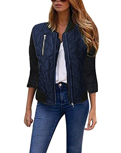 Minetom Mujer Otoño Invierno Casual Costura Cremallera Jackets Chaquetas Deportiva Cuero Moto Cazadoras Biker Abrigos Outwear Azul ES 50